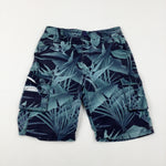 Tropical Leaves Navy Cargo Shorts - Boys 11-12 Years