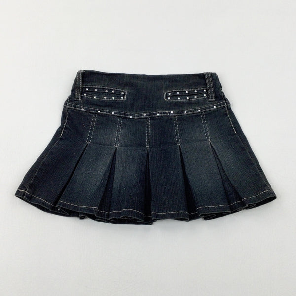 Diamonte Black Denim Pleated Skirt - Girls 5-6 Years