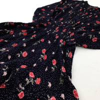 Flowers Black Asymmetrical Dress - Girls 5-6 Years