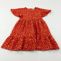 Flowers Red Layered Dress - Girls 6-7 Years