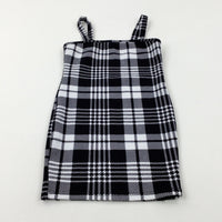 Black & White Checked Fitted Dress - Girls 6-7 Years