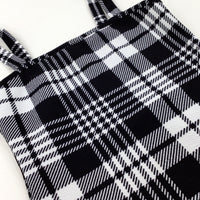 Black & White Checked Fitted Dress - Girls 6-7 Years