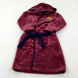 'FCB' Appliqued Motif Barcelona Football Club Burgundy Fleece Dressing Gown - Boys 7-8 Years