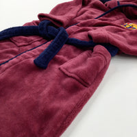 'FCB' Appliqued Motif Barcelona Football Club Burgundy Fleece Dressing Gown - Boys 7-8 Years