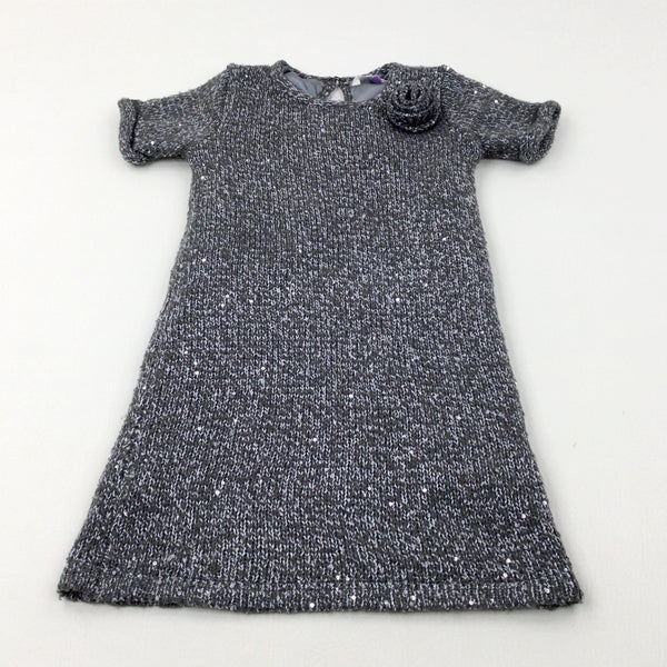 Sequinned Grey Lined Knitted Dress - Girls 6-7 Years