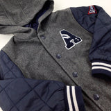 'A' Appliqued Grey & Navy Quilted Hooded Jacket - Boys 3-4 Years