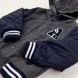 'A' Appliqued Grey & Navy Quilted Hooded Jacket - Boys 3-4 Years