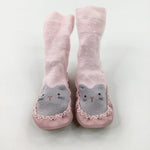 Cats Pink Moccasin Slipper Socks - Girls - Shoe Size 5