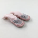 Cats Pink Moccasin Slipper Socks - Girls - Shoe Size 5