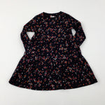 Flowers Black Dress - Girls 6-7 Years