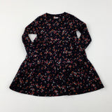 Flowers Black Dress - Girls 6-7 Years