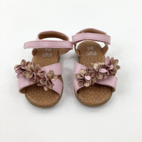 Gold Flowers Pink Sandals - Girls - Shoe Size 6