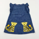 Tigers Appliqued Mid Blue Denim Dress - Girls 3-4 Years