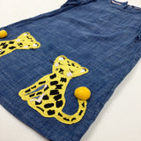 Tigers Appliqued Mid Blue Denim Dress - Girls 3-4 Years