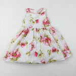 Flowers White Party Dress - Girls 3-4 Years