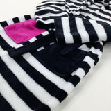 'DKNY' Embroidered Black & White Striped Fluffy Hoodie - Girls 8-9 Years