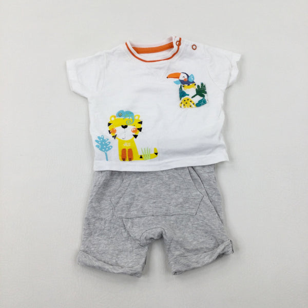 Colourful Animals White & Grey Romper - Boys 0-3 Months