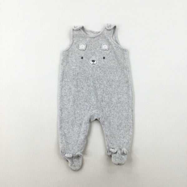 Bear Face Appliqued Grey Dungarees - Boys 0-3 Months