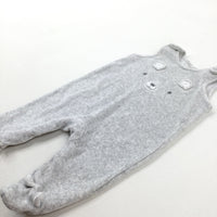 Bear Face Appliqued Grey Dungarees - Boys 0-3 Months