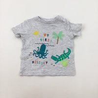 'My First Holiday' Colourful Animals Grey T-Shirt - Boys 0-3 Months