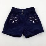 Cats Embroidered Navy Cord Shorts - Girls 5-6 Years