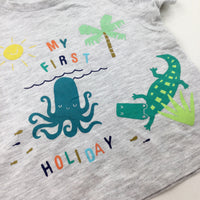 'My First Holiday' Colourful Animals Grey T-Shirt - Boys 0-3 Months