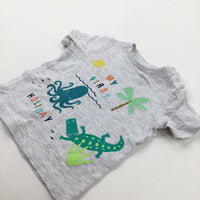 'My First Holiday' Colourful Animals Grey T-Shirt - Boys 0-3 Months