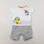 Colourful Animals White & Grey Romper - Boys 0-3 Months