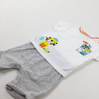 Colourful Animals White & Grey Romper - Boys 0-3 Months