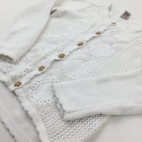 Flowers Embroidered White Knitted Cardigan - Girls 5-6 Years