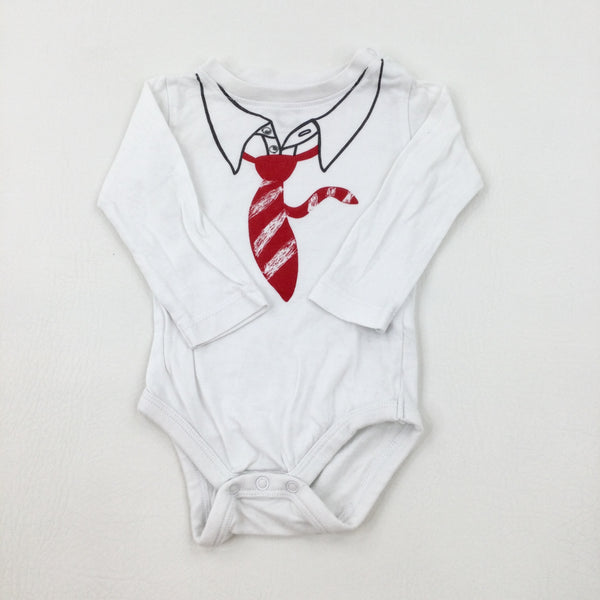 Shirt & Tie White Bodysuit - Boys 0-3 Months