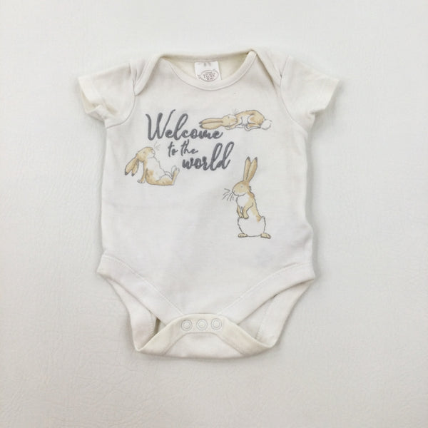 'Welcome To The World' Guess How Much I Love You Bunnies Cream Bodysuit - Boys/Girls 0-3 Months