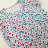 Flowers Pink & Blue Cotton T-Shirt - Girls 5-6 Years