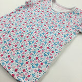 Flowers Pink & Blue Cotton T-Shirt - Girls 5-6 Years