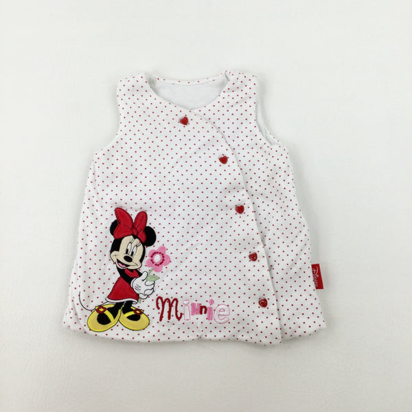 'Minnie' Mouse Appliqued Spotty White Padded Gilet - Girls 0-3 Months