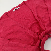 Patterned Pink Knitted Cropped Tie Cardigan - Girls 9-10 Years