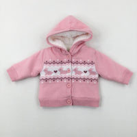 Bunnies & Hearts Pink Fleece Lined Hoodie - Girls Newborn