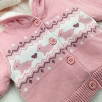 Bunnies & Hearts Pink Fleece Lined Hoodie - Girls Newborn