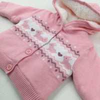 Bunnies & Hearts Pink Fleece Lined Hoodie - Girls Newborn