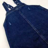 Distressed Mid Blue Denim Dungaree Dress - Girls 9-10 Years