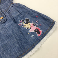 Minnie Mouse Appliqued Mid Blue Denim Dress - Girls Newborn