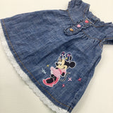 Minnie Mouse Appliqued Mid Blue Denim Dress - Girls Newborn