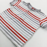 Red & Grey Striped Cotton T-Shirt - Boys 0-3 Months