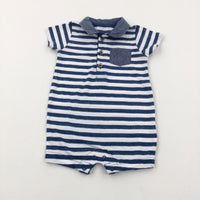 Navy Striped Romper - Boys 0-3 Months