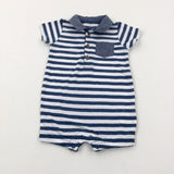 Navy Striped Romper - Boys 0-3 Months