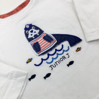 'Junior J' Seal Appliqued White Long Sleeve Top - Boys 0-3 Months