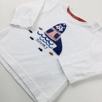 'Junior J' Seal Appliqued White Long Sleeve Top - Boys 0-3 Months