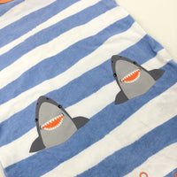 Sharks Blue Striped Romper - Boys 0-3 Months