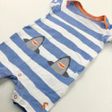 Sharks Blue Striped Romper - Boys 0-3 Months