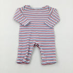Red & Blue Striped Long Sleeve Romper - Boys 0-3 Months